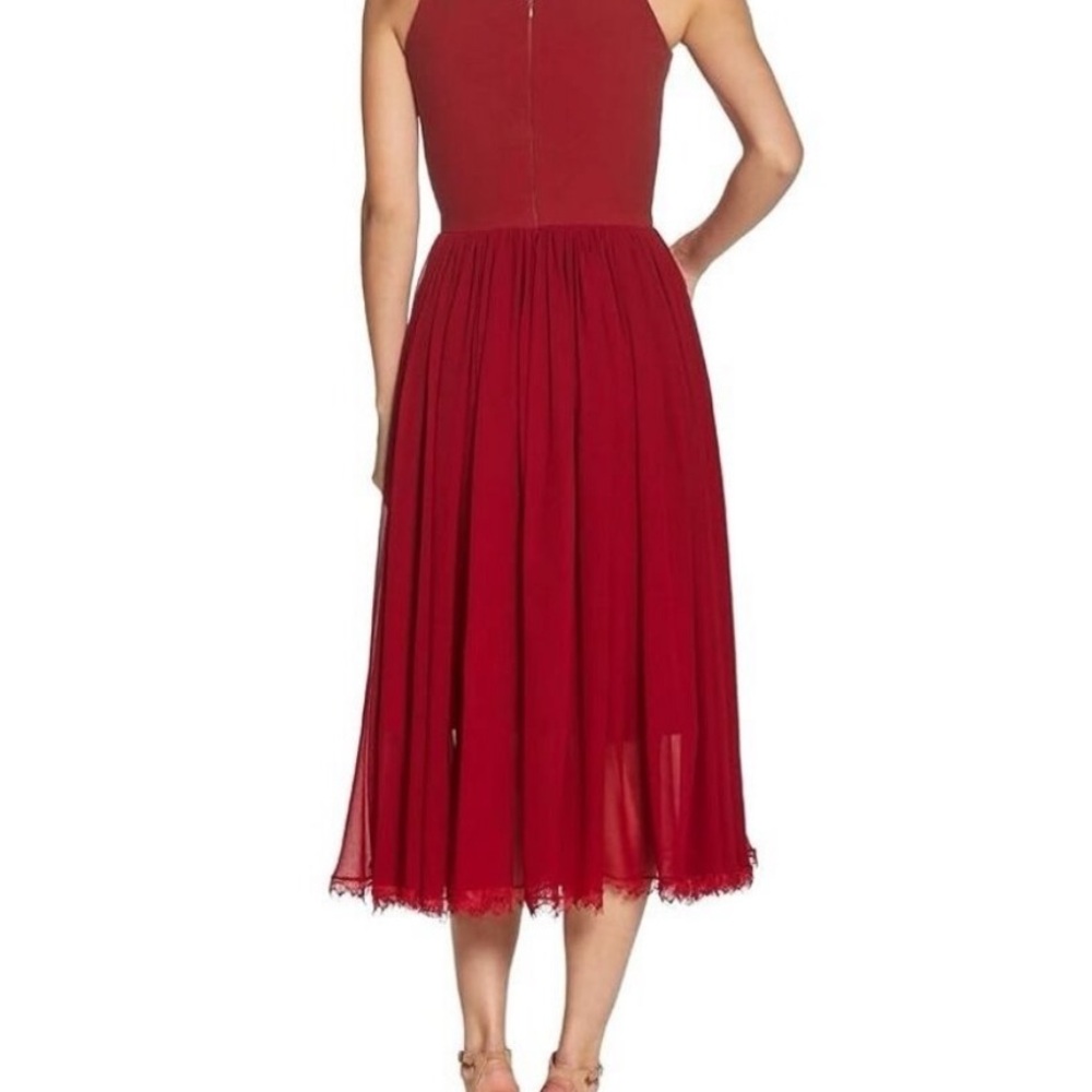 NWT Dress the Population Alicia Cocktail Midi Dress Mixed Media Chiffon Size L - Picture 4 of 10